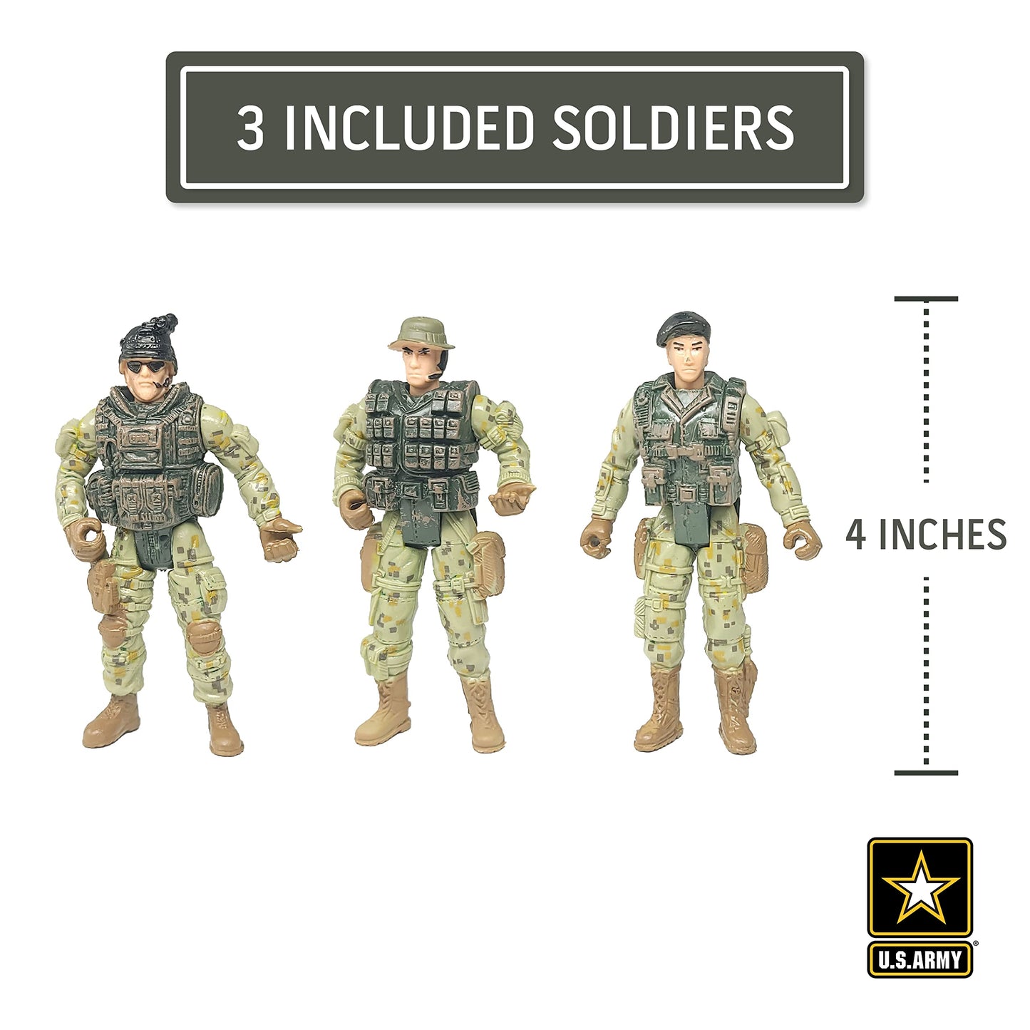 United States Army Recon Platoon Playset with 3 Military Action Figures  Mini  & Accessories - Toy Soldiers for Kids 3+