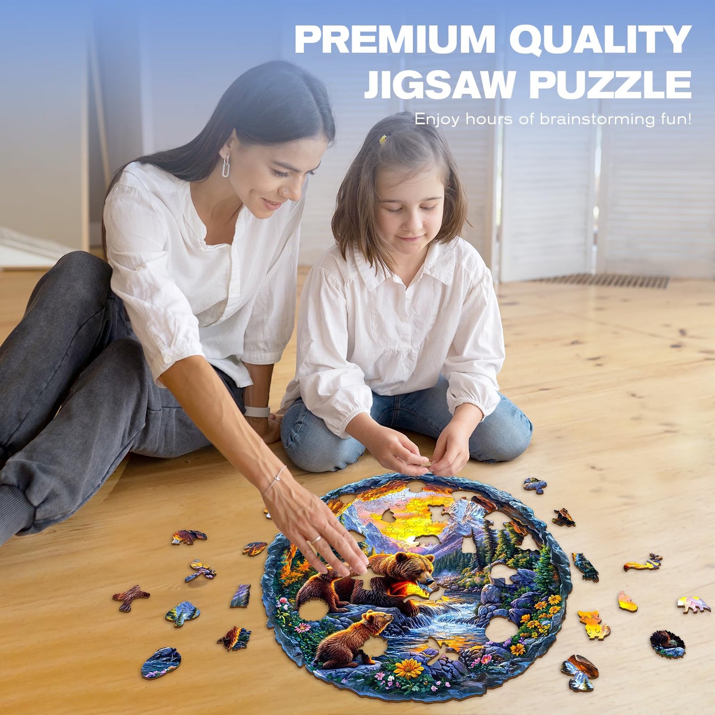 Wooden Puzzles for mature-themeds and Kids - Bear Family Wooden Jigsaw Puzzle - Unique Animal Shaped Wood Puzzles mature-themed - Creative Birthday Gift Family Game 290pcs