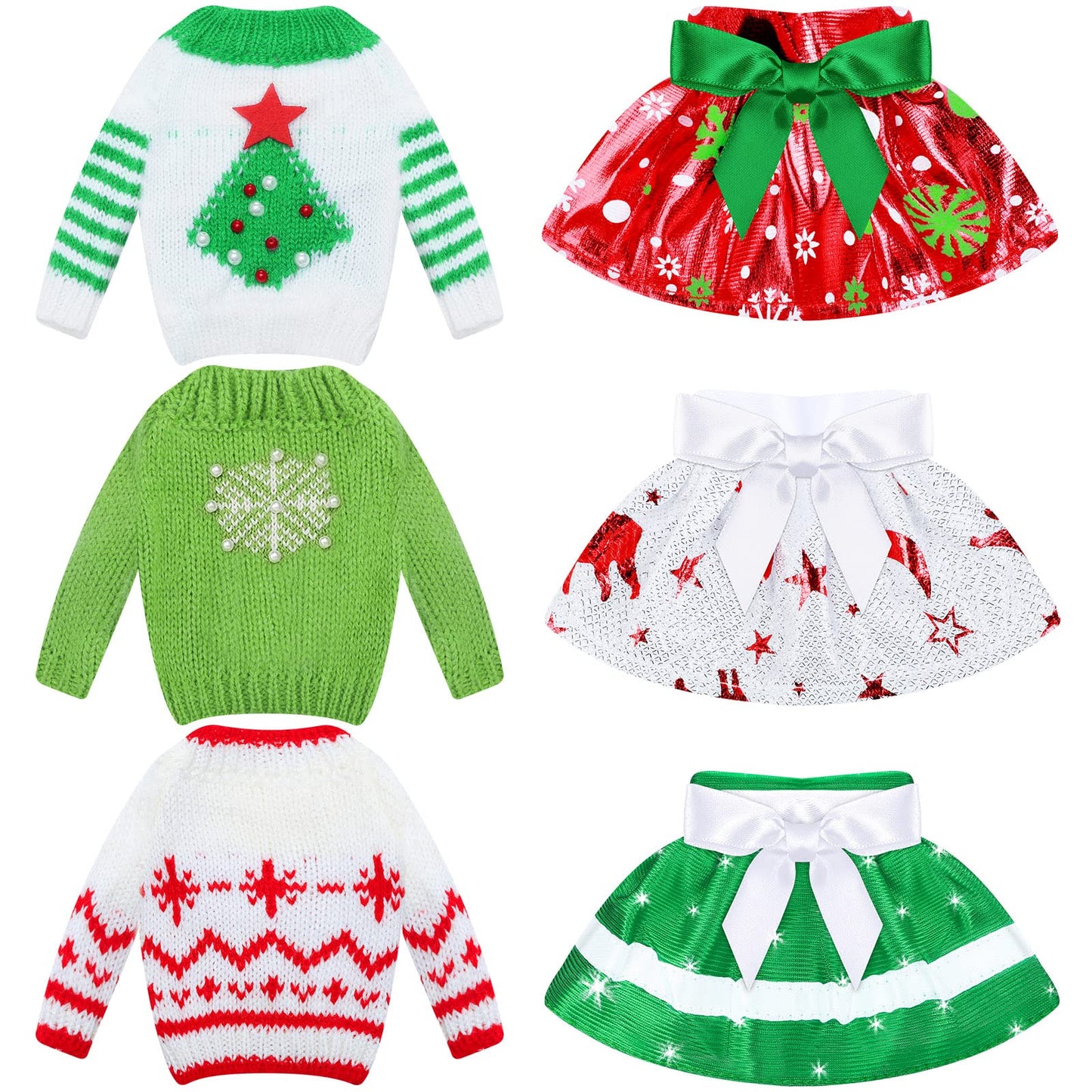 6 Pcs Christmas Elf Doll Clothes Sweater Skirt Elf Doll Accessories Outfit Knitted Santa Clothing for Doll Holiday Xmas  Doll is Not Included Package (Simple)