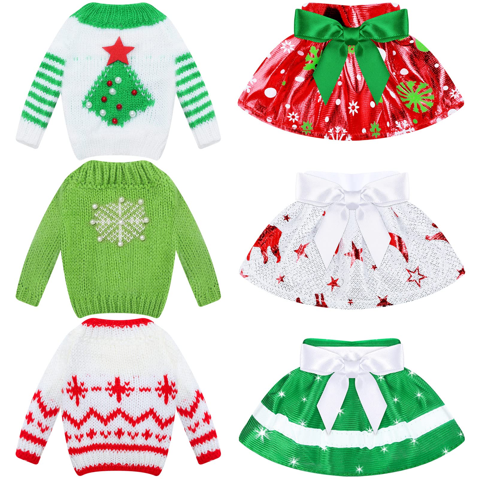 6 Pcs Christmas Elf Doll Clothes Sweater Skirt Elf Doll Accessories Outfit Knitted Santa Clothing for Doll Holiday Xmas  Doll is Not Included Package (Simple)