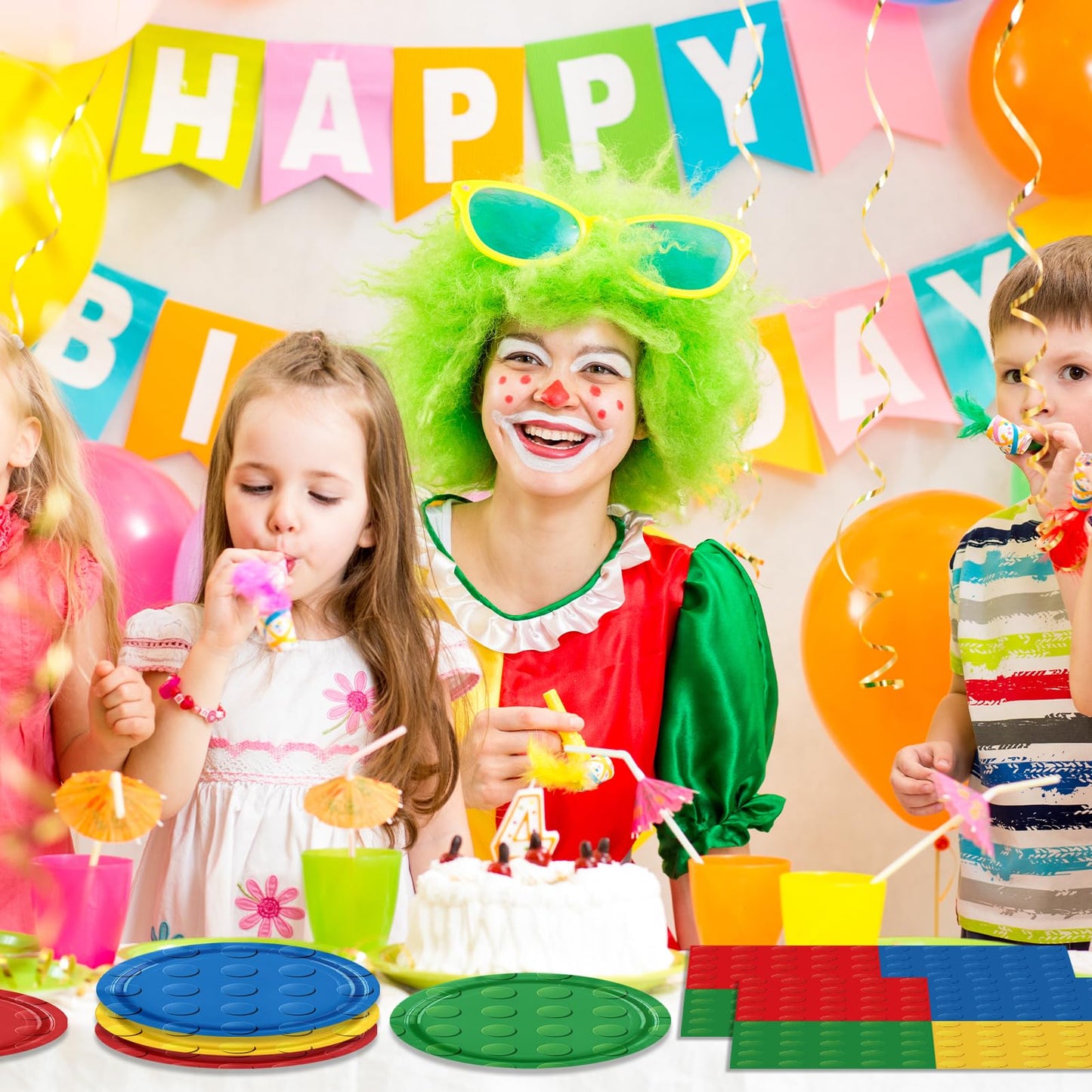 DURYGEN 40PCS Building Blocks Themed Birthday Party Decorations Building Bricks Tableware Party Paper Plates Napkins Building Bl