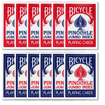 Bicycle Deluxe 1 Dozen Pinochle Poker Playing Cards - 6 Blue & 6 Red Decks! (Jumbo)