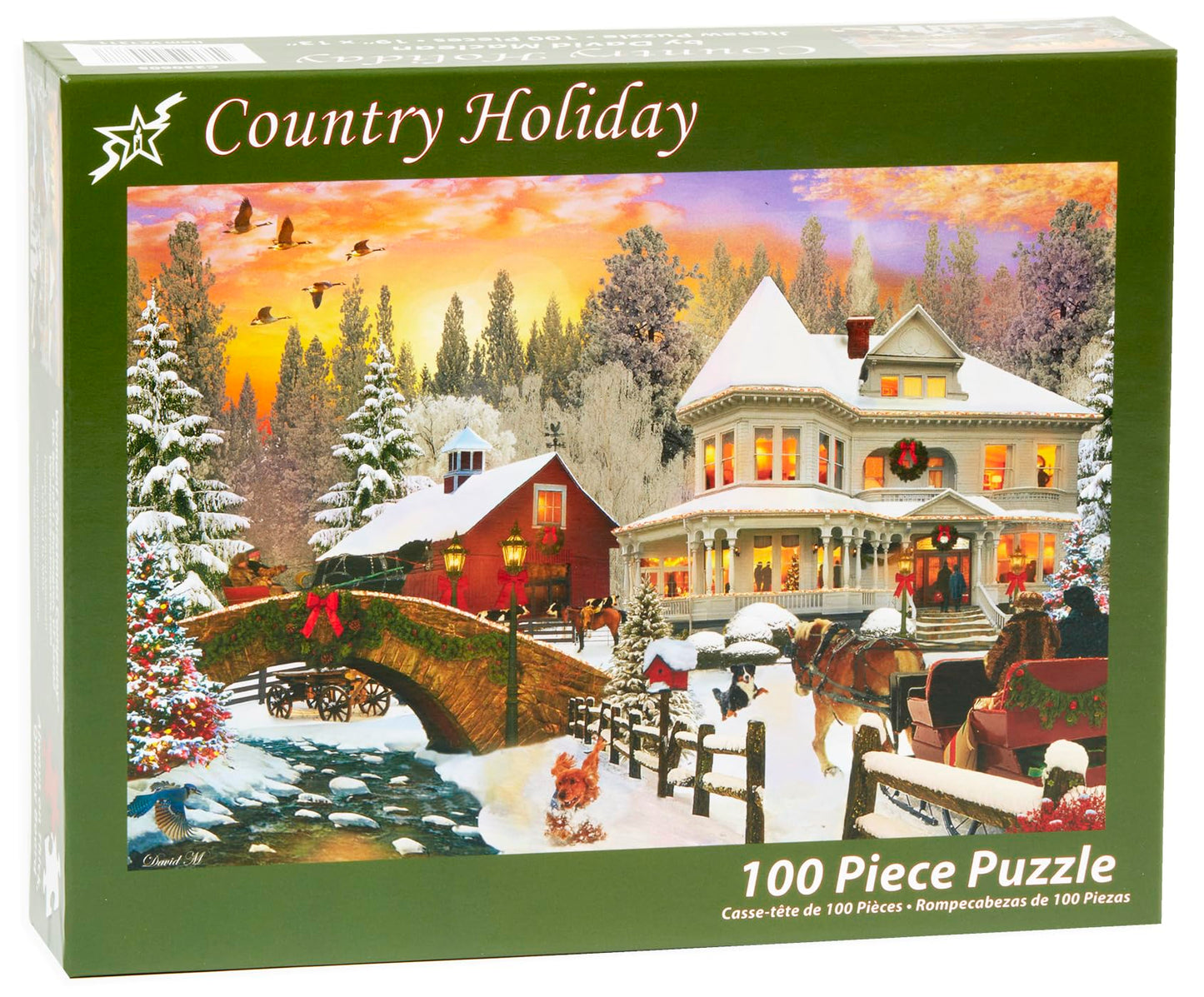 Vermont Christmas Company Country Holiday Jigsaw Puzzle 100 Piece - Christmas Puzzle With Large Pieces For Kids & Adults - 19' X 13 '