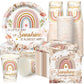 Hushee 200 Pcs Rainbow Baby Shower Paper Plates Napkins Cups Baby Shower Party Supplies Tableware Set Boho Disposable Cup Napkin