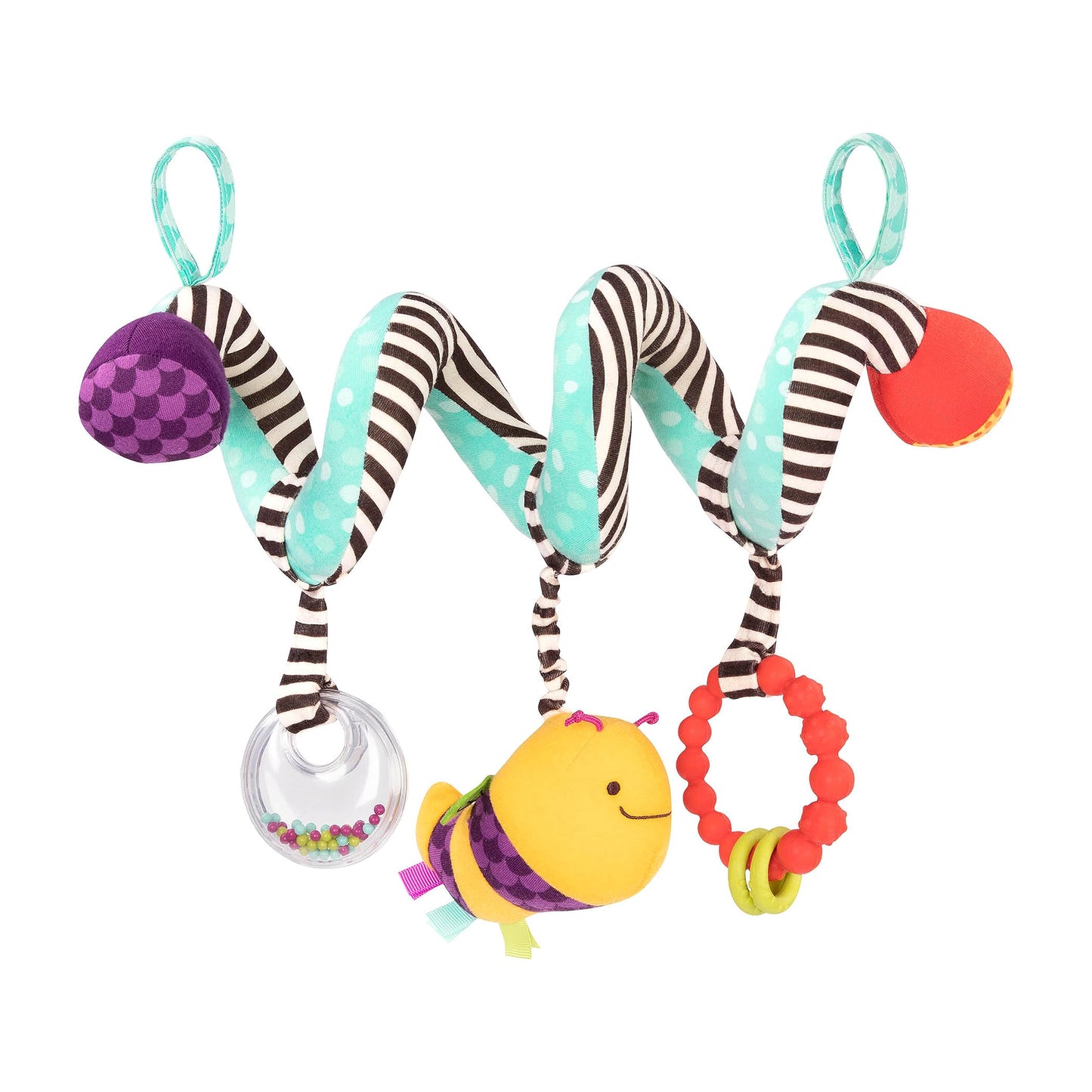 B. Toys- B. Baby– Wiggle Wrap- Baby Toy – Toy For Car Seat, Stroller, Crib – Spiral With 3 Hanging Toys – Rattle, Plush Bee & Teether – Wrap Around Infant Toy – 0 Months +