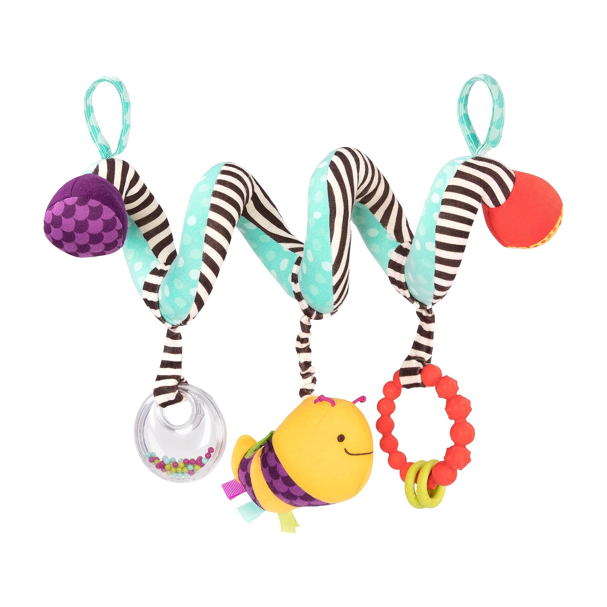 B. Toys- B. Baby– Wiggle Wrap- Baby Toy – Toy For Car Seat, Stroller, Crib – Spiral With 3 Hanging Toys – Rattle, Plush Bee & Teether – Wrap Around Infant Toy – 0 Months +