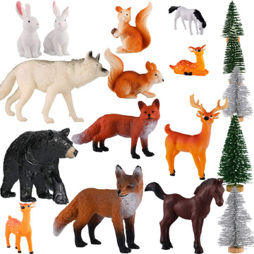 Skylety 18-Piece Wild Forest Animals Figures Set, Realistic Plastic Woodland Creatures for Kids, Birthday Party Favors, Multi-color