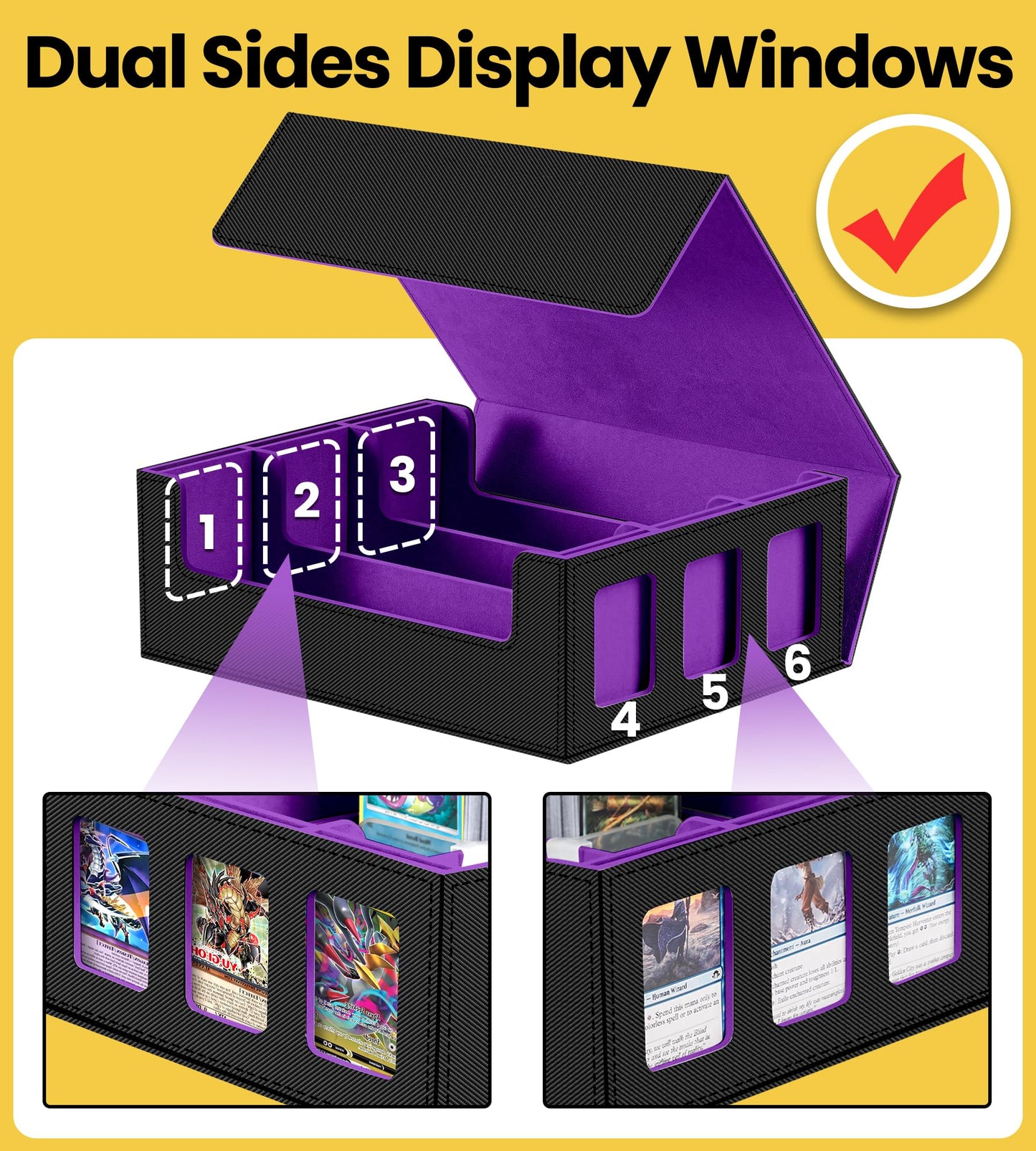 Newloop Trading Cards Storage Box - 6-Window Display 2400+ Tcg Commander Deck Case With 6 Card Holders For Magic The Gathering Y