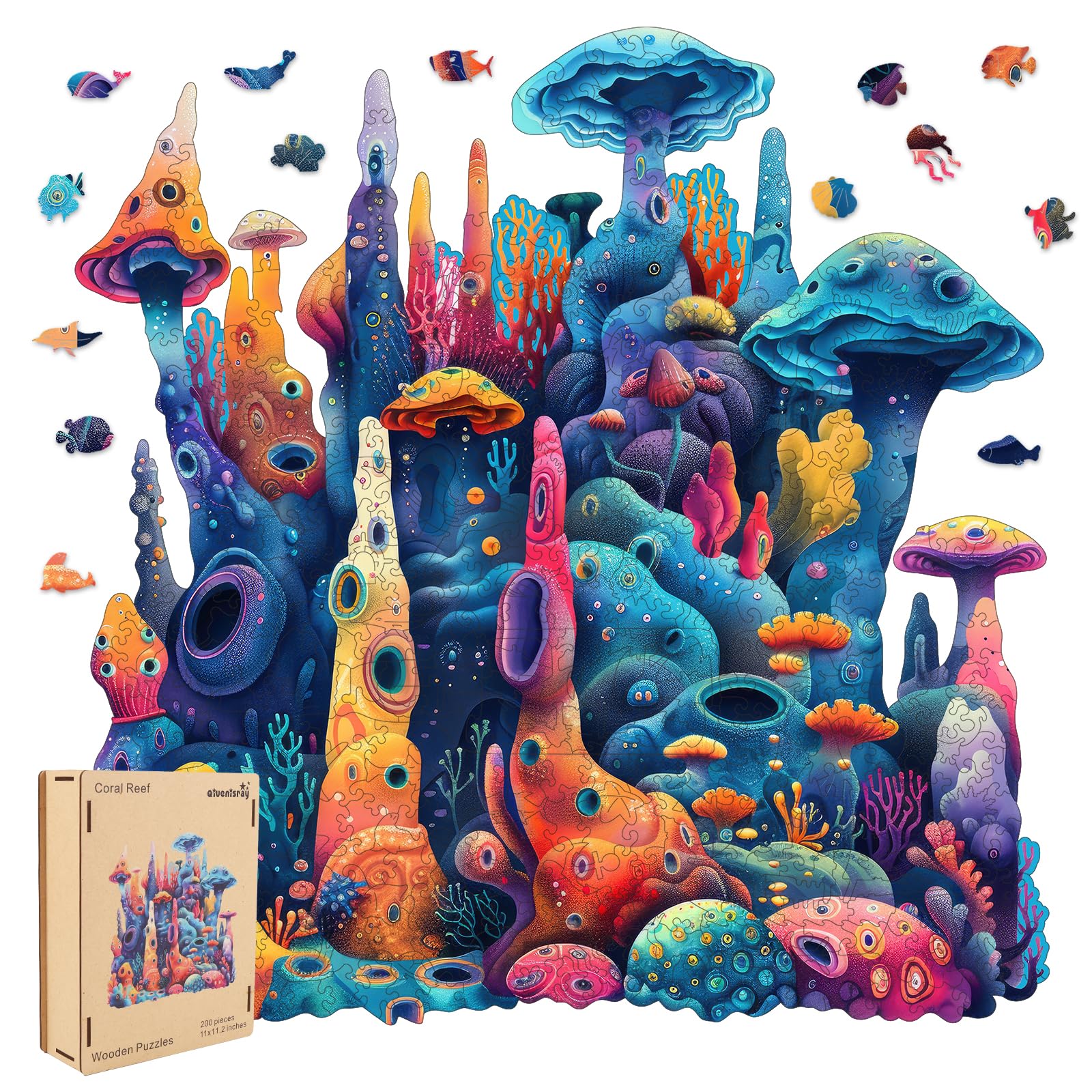 Qiuenisray Wooden Puzzles For Adults,Coral Wooden Jigsaw Puzzles 500Pcs,16.6X16.9In,Royal,Unique Shape Adult Puzzles,Irregular W