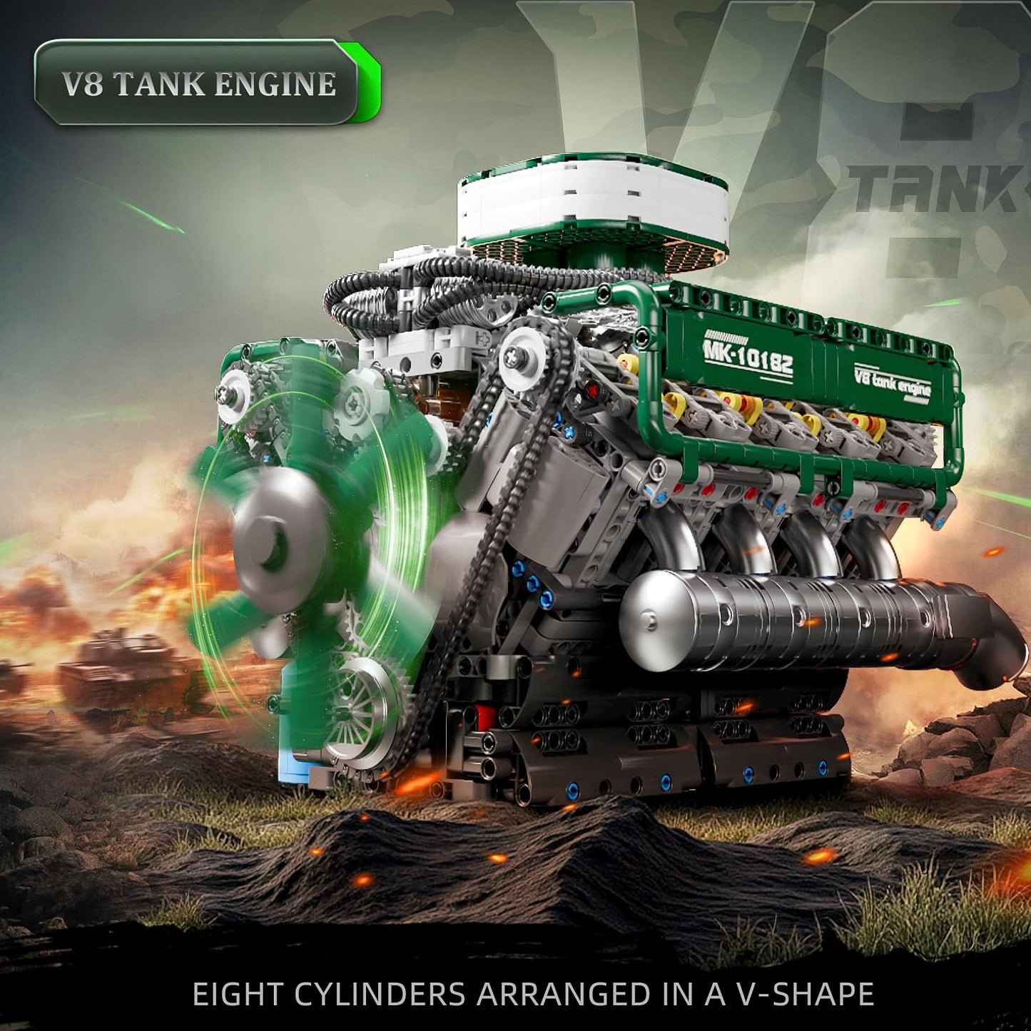 Mould King V8 Engine Model Kit - 2250+ PCS DIY Building Block, 8-Cylinder Combustion Engine for Kids & Adults 14+ Years, Model WX10182-SWR
