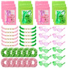 XunYee 48 Pcs Witch Theme Party Favor Supplies Pink and Green Velvet Hair Scrunchies Friendship Bracelets Sunglasses Bags 12 Set