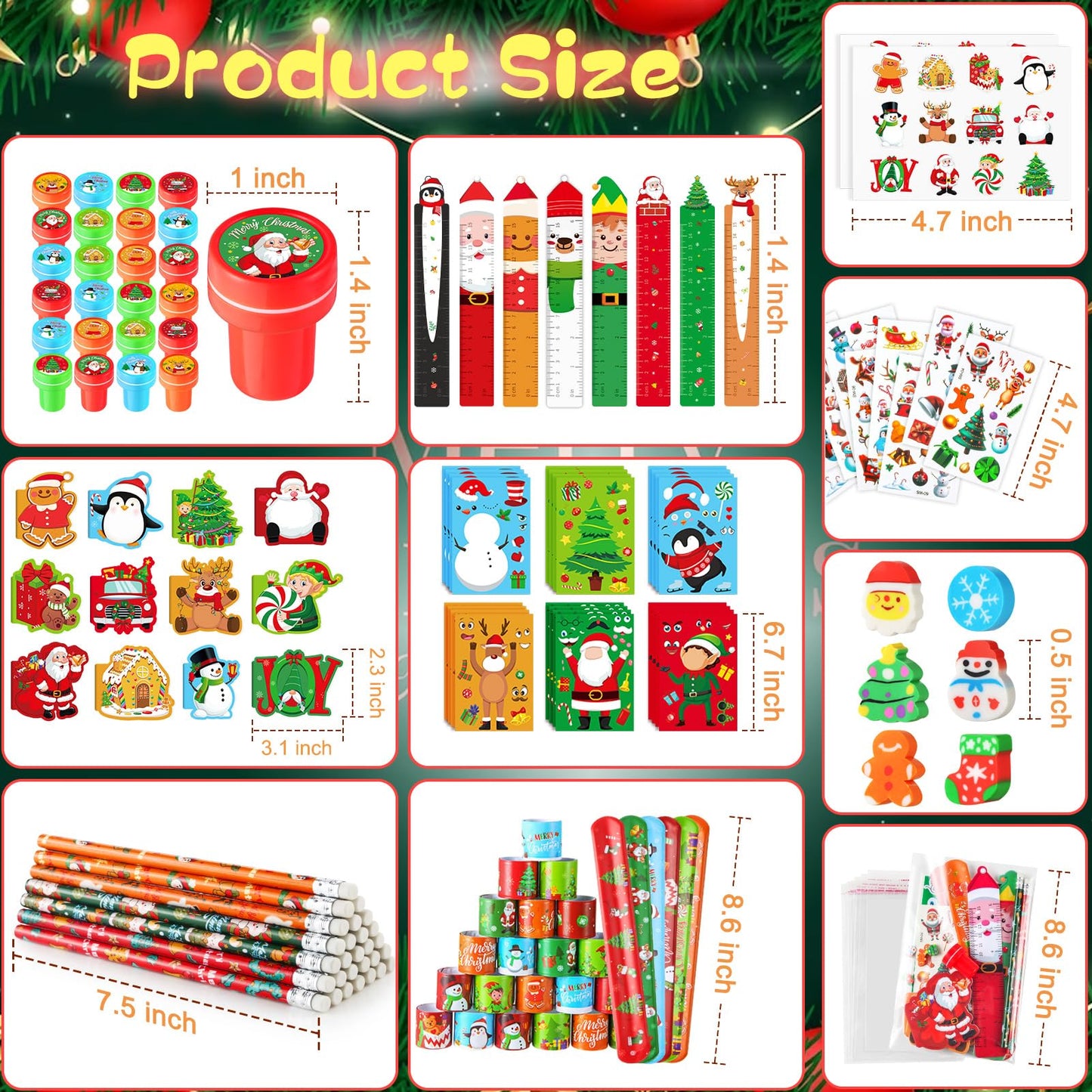 BenLouis Christmas School Stationery Set Party Favors Xmas Classroom Gift Prizes Bulk for Students Kids Holiday Stockings Pinata