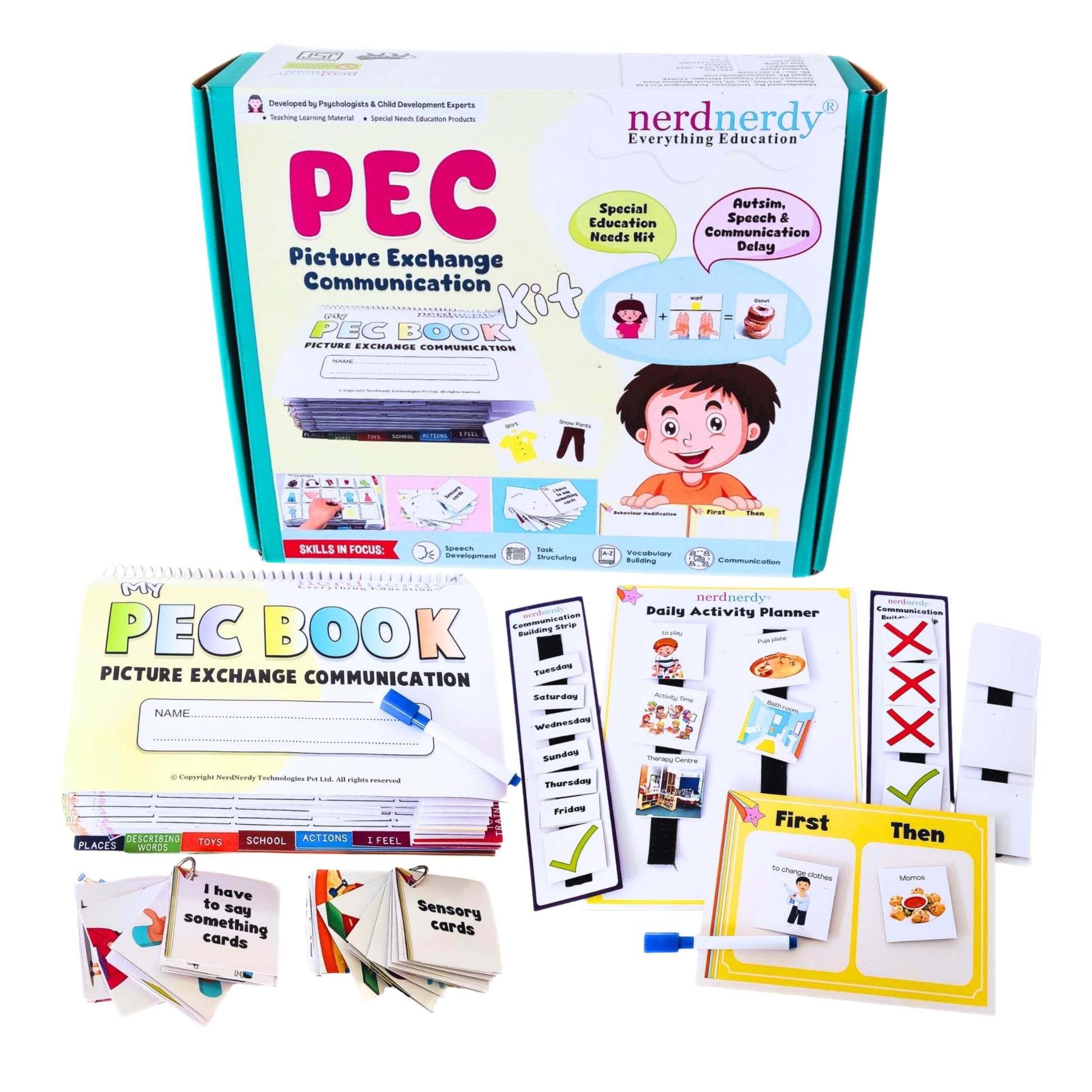 Nerdnerdy Pec Kit - Picture Exchange Communication Kit Level 1/Speech Delays/Autism Toys/Visual Schedule Weekly Planner/Sensory 