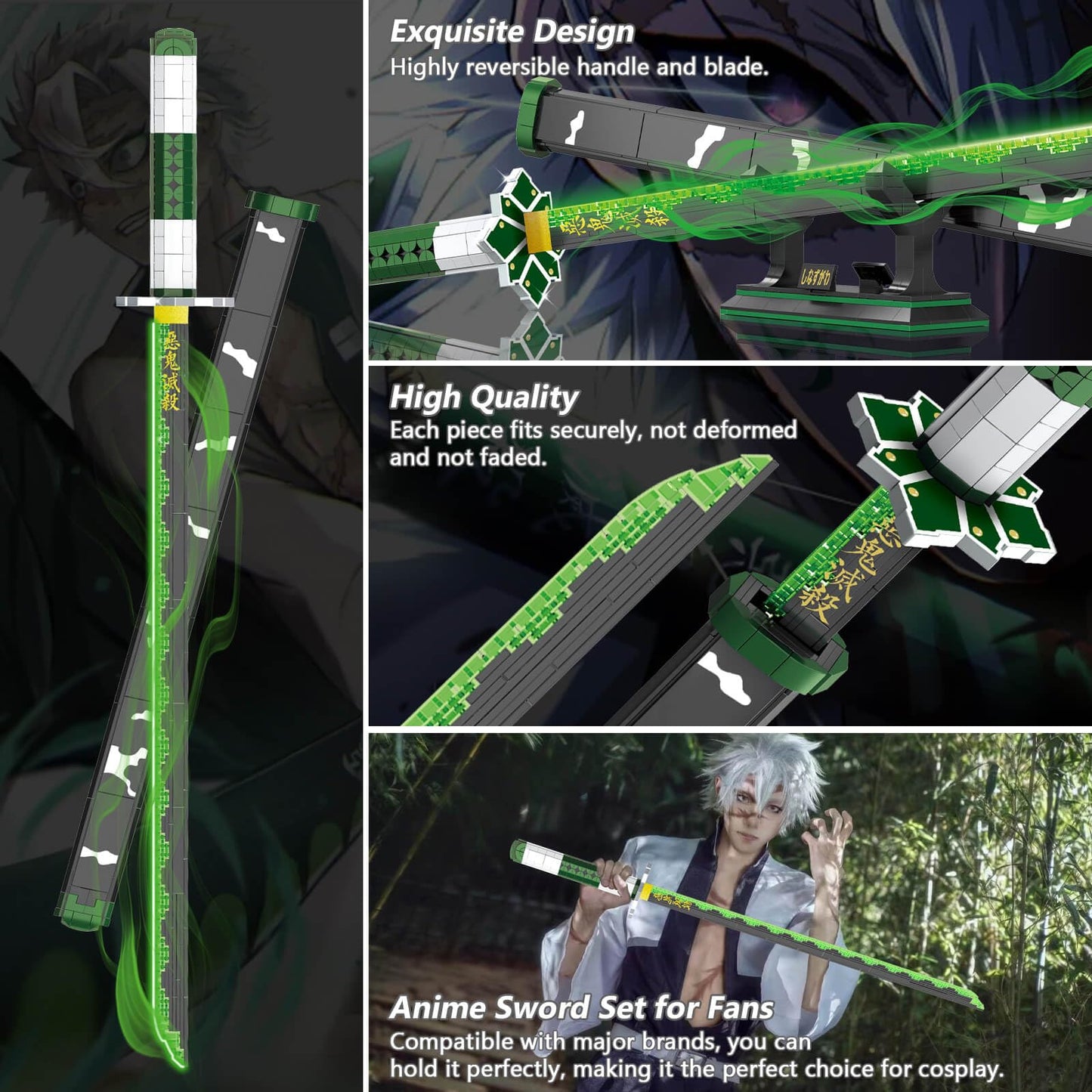 HIGH GODO Demon Slayer decorative replica blade Building Set  39in Sanemi decorative replica blade Building Block with Scabbard and Stand  Anime Katana decorative replica blade Set  Collectible Gifts Toys for mature-themeds Kids 8+ (710 Pcs)