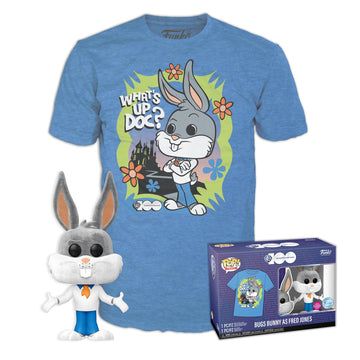 Funko Pop! & Tee: Bugs Bunny™ As Fred Jones™ (Flocked) - Large - (L) - T-Shirt - Clothes With Collectable Vinyl Minifigure - Gift Idea - Toys And Short Sleeve Top For Adults Unisex
