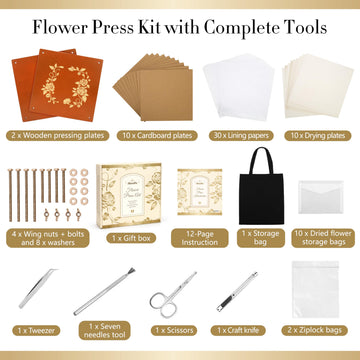 Aboofx Extra Large Wooden Flower Press Kit, 10 Layers, 10" x 10", DIY Craft Kit for Kids and Adults, Brown, Model F-036P