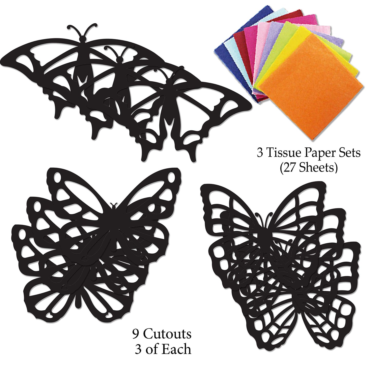 VHALE Suncatchers Craft 3 Sets (9 Cutouts) w Tissue Papers Stained Glass Effect Paper Sun Catcher Kit, Window Art, Classroom Cra