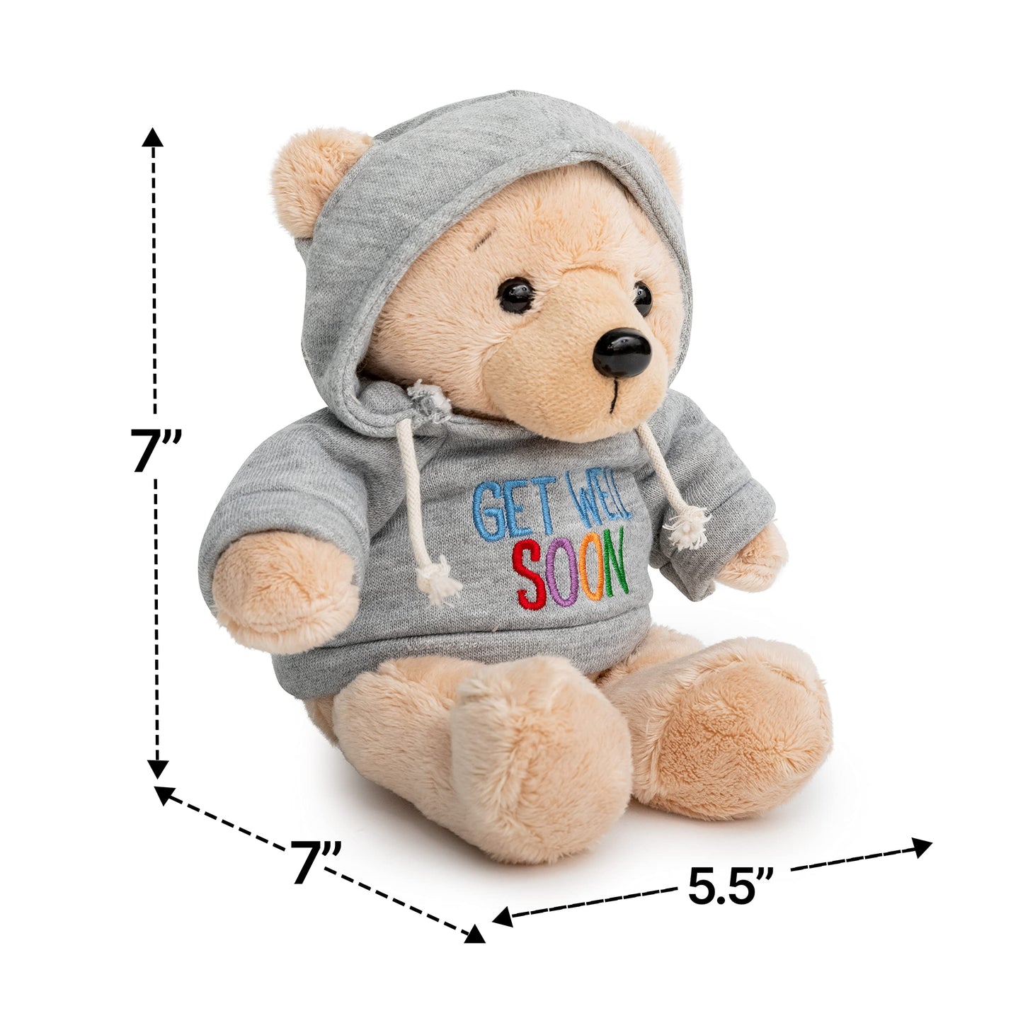Ganz 9' Get Well Soon Teddy Bear With Gray Hoodie - Feel Better Gift For Kids & Women (Tan Nose Stuffed Animal)