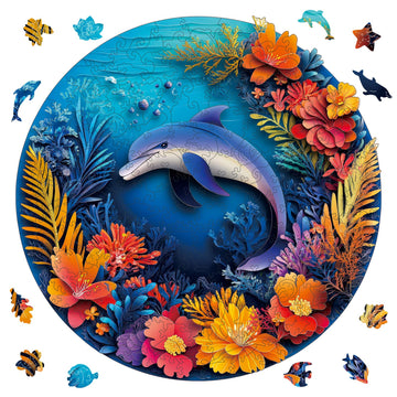 Ruikiyart Wooden Puzzles for Adults, 5MM 200 Pieces Dolphin Wooden Jigsaw Puzzles, Sea Animal Unique Shaped Puzzle Gifts for Adu