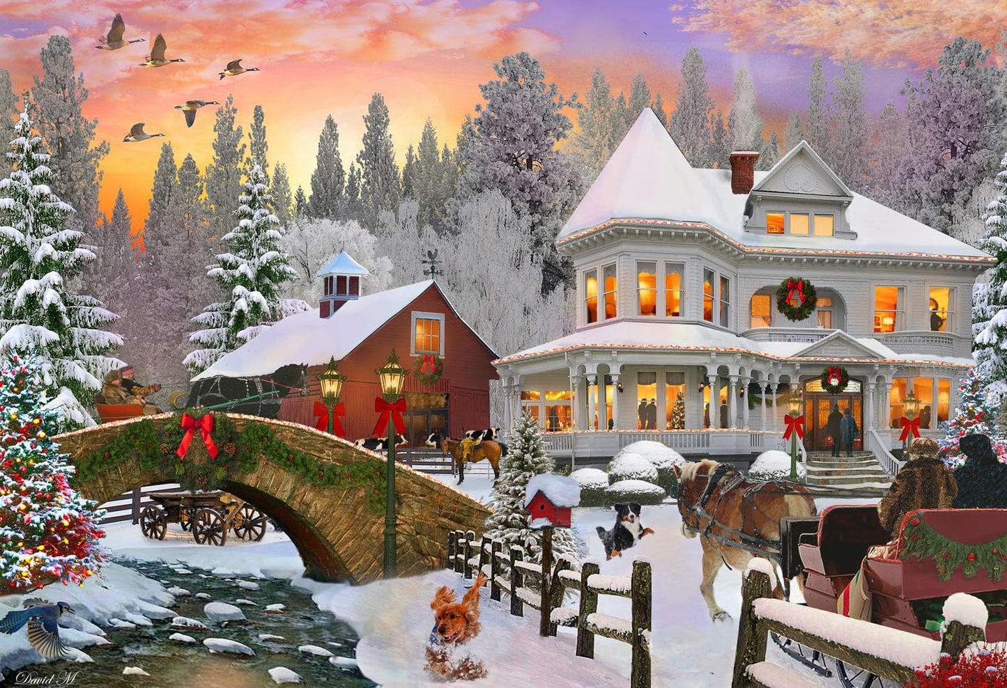 Vermont Christmas Company Country Holiday Jigsaw Puzzle 100 Piece - Christmas Puzzle With Large Pieces For Kids & Adults - 19' X 13 '