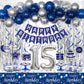 15Th Birthday Decorations For Boys And Girls Blue Silver, Happy 15Th Birthday Decorations Banner Birthday Balloons Number 15 Tab