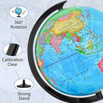 Gochange World Globe With Stand, 12' Geography Educational Globe For Students & Teachers, Full Length 19.7 Inch 360° Spinning Globe For Age 8+ Children'S Educational Tools & Desk Decorations & Gifts