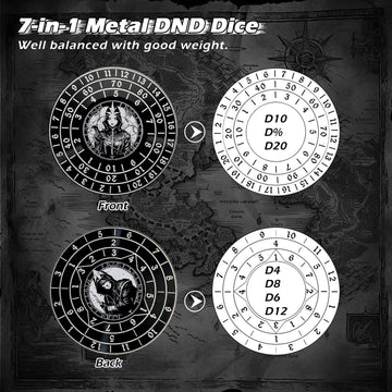 PJOY Spinner Dice 7-in-1 Metal DND Dice Set Built-in D4, D6, D8, D10, D%, D12 and D20 Unique Dice Spinner Rogue Metal D&D Dice f