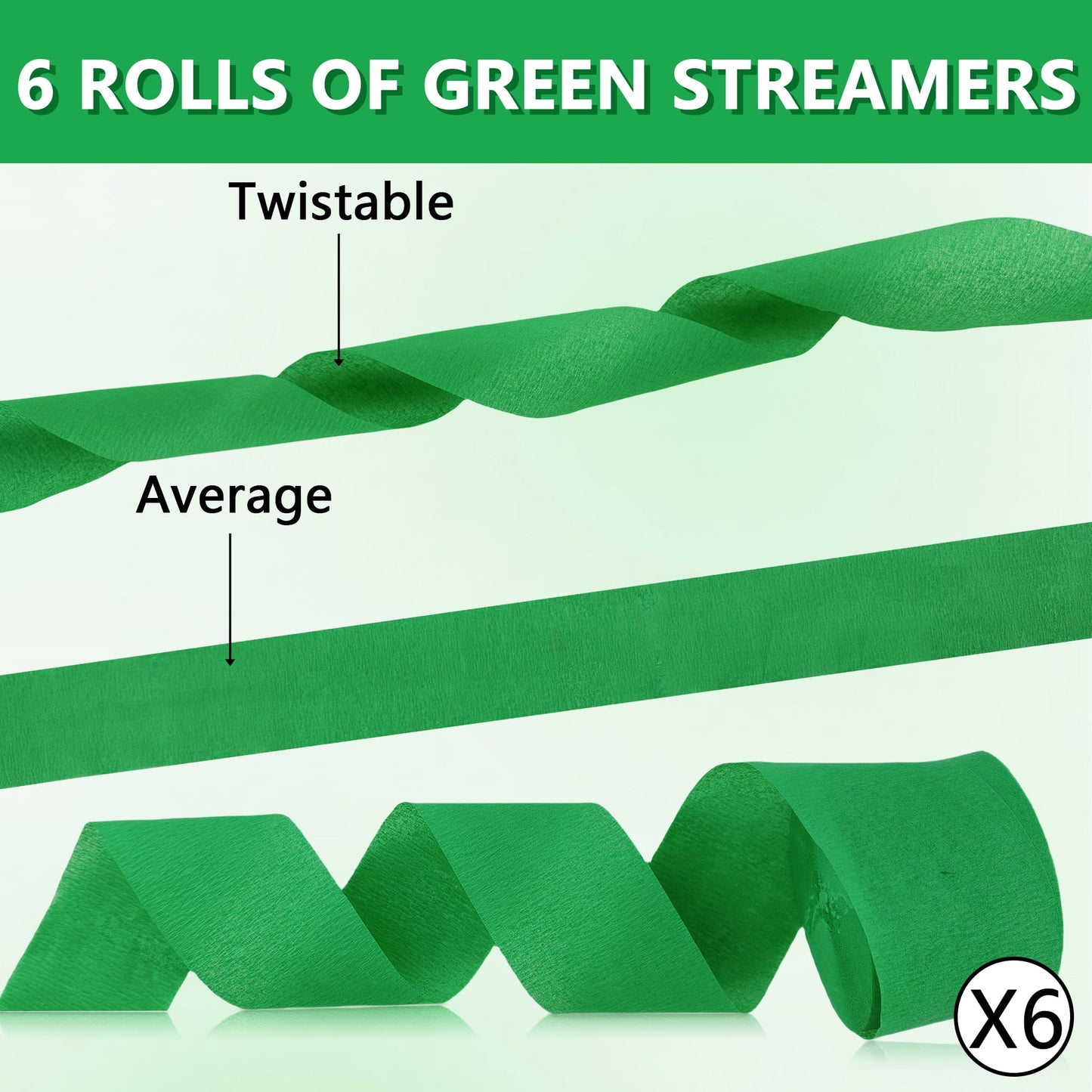 Oun Nana Crepe Paper Streamers 6 Rolls Green 2.2 Inches 738 Feet, Party Supplies DIY Crafts for Birthday, Wedding, Baby Shower,