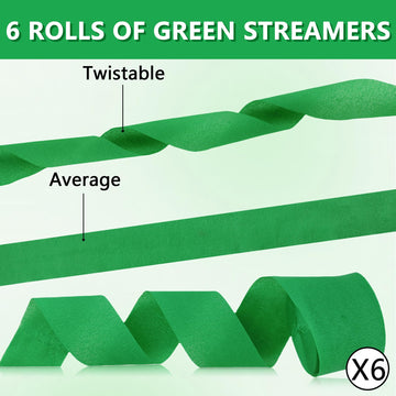 Oun Nana Crepe Paper Streamers 6 Rolls Green 2.2 Inches 738 Feet, Party Supplies DIY Crafts for Birthday, Wedding, Baby Shower,