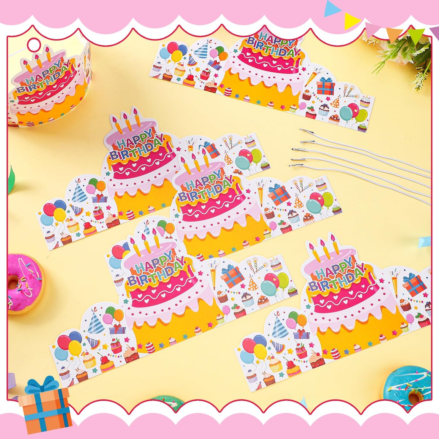 Outus 42 Pack Happy Birthday Crowns for Kids Classroom with Elastic Band for Teachers Students Kindergarten Party(Vivid Style)