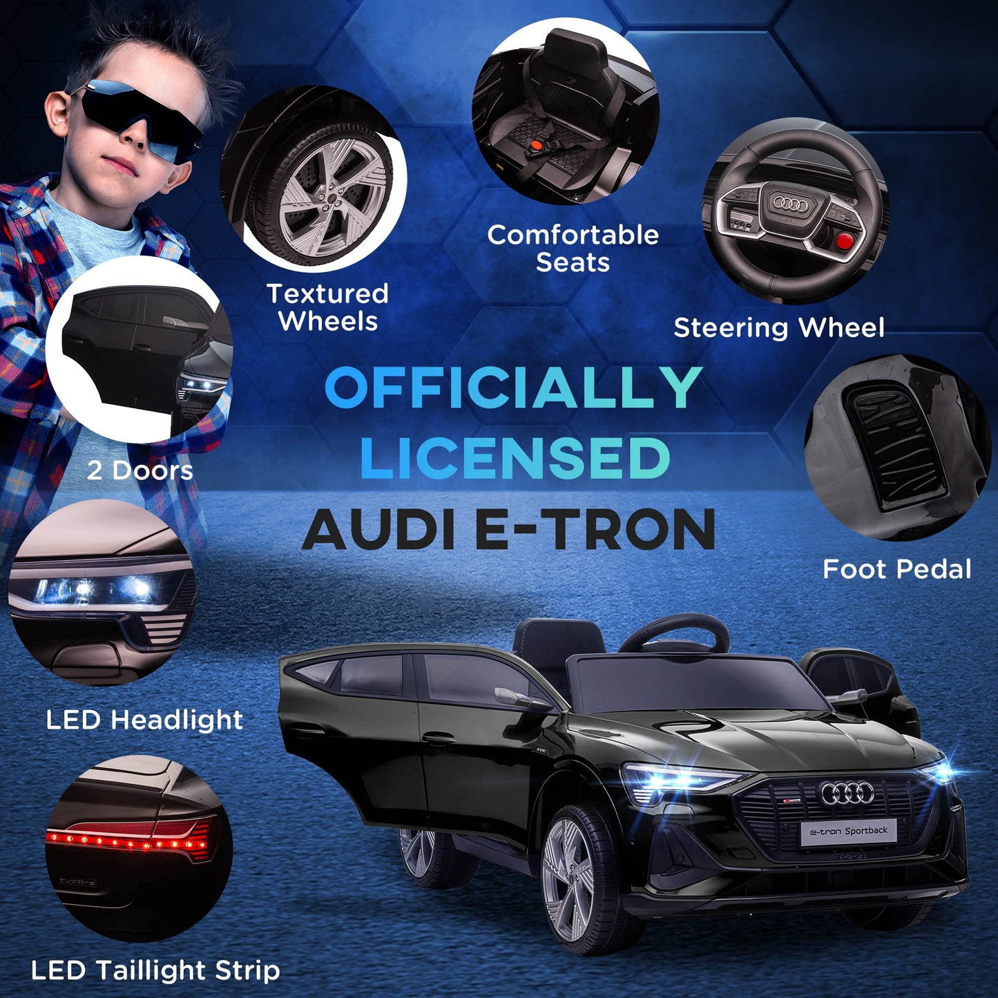Aosom 12V Kids Electric Ride On Car, Audi E-Tron, Battery Powered Toy With Parent Remote Control, Suspension System, Auxiliary W