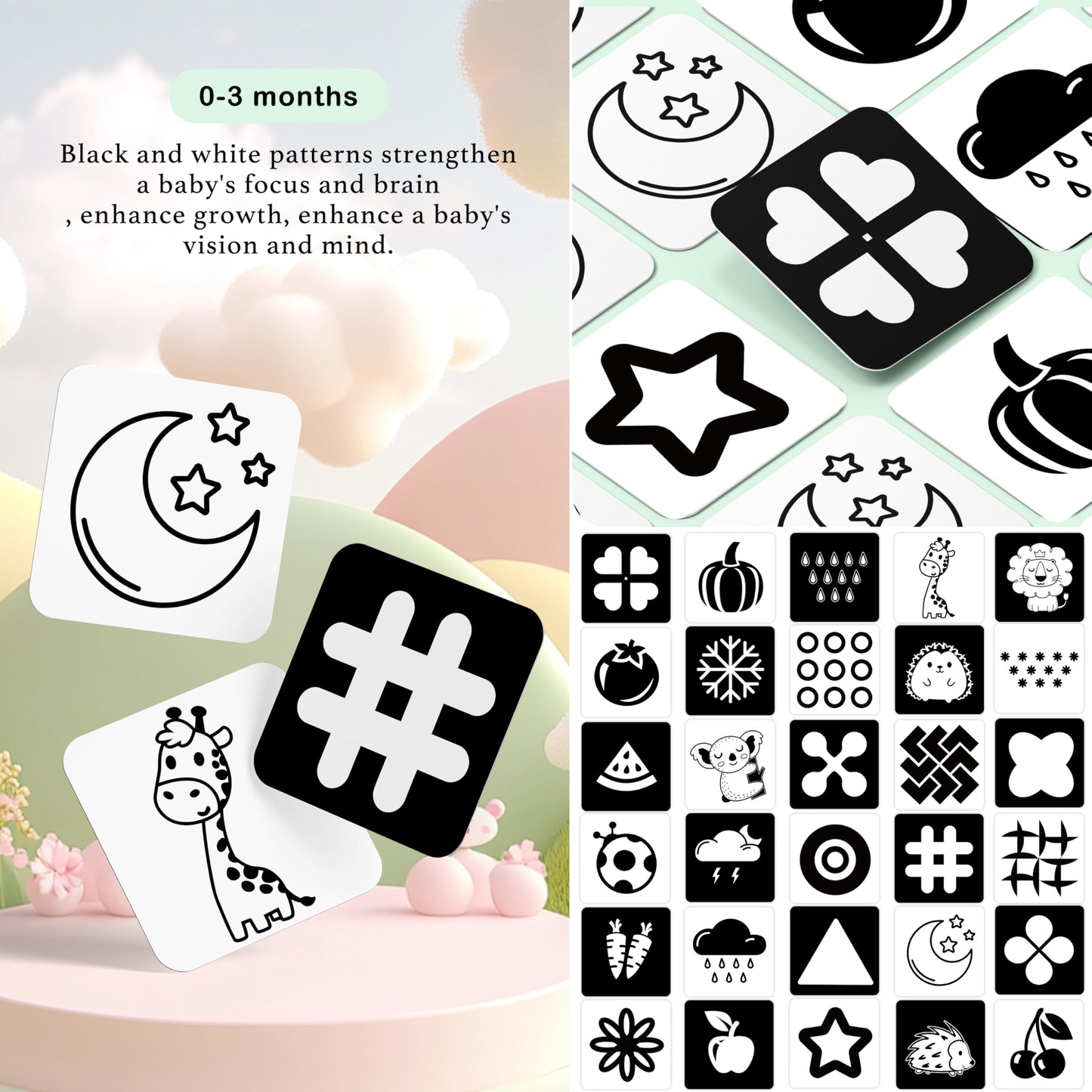 Slapaflife High Contrast Baby Toys For Newborn, 60 Pcs 120 Page High Contrast Baby Cards, Contrast Cards For Infants 0-3-6-12-36