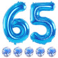 Blue Birthday Balloon Numbers 65, 40 Inch Big Foil Mylar Number 5 And 6 Balloons With Blue Confetti Latex Helium Balloons Set Fo