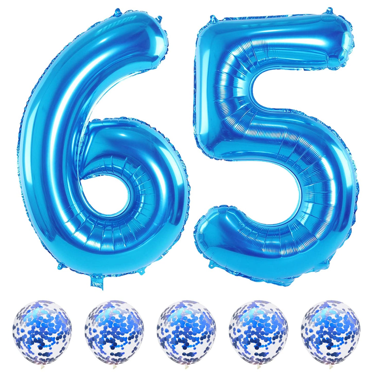 Blue Birthday Balloon Numbers 65, 40 Inch Big Foil Mylar Number 5 And 6 Balloons With Blue Confetti Latex Helium Balloons Set Fo