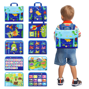 Homqyte Busy Book Backpack For Toddlers 1-3, Montessorii Sensory Toys For Boy & Girl, Educational Activity Board Book For Baby K