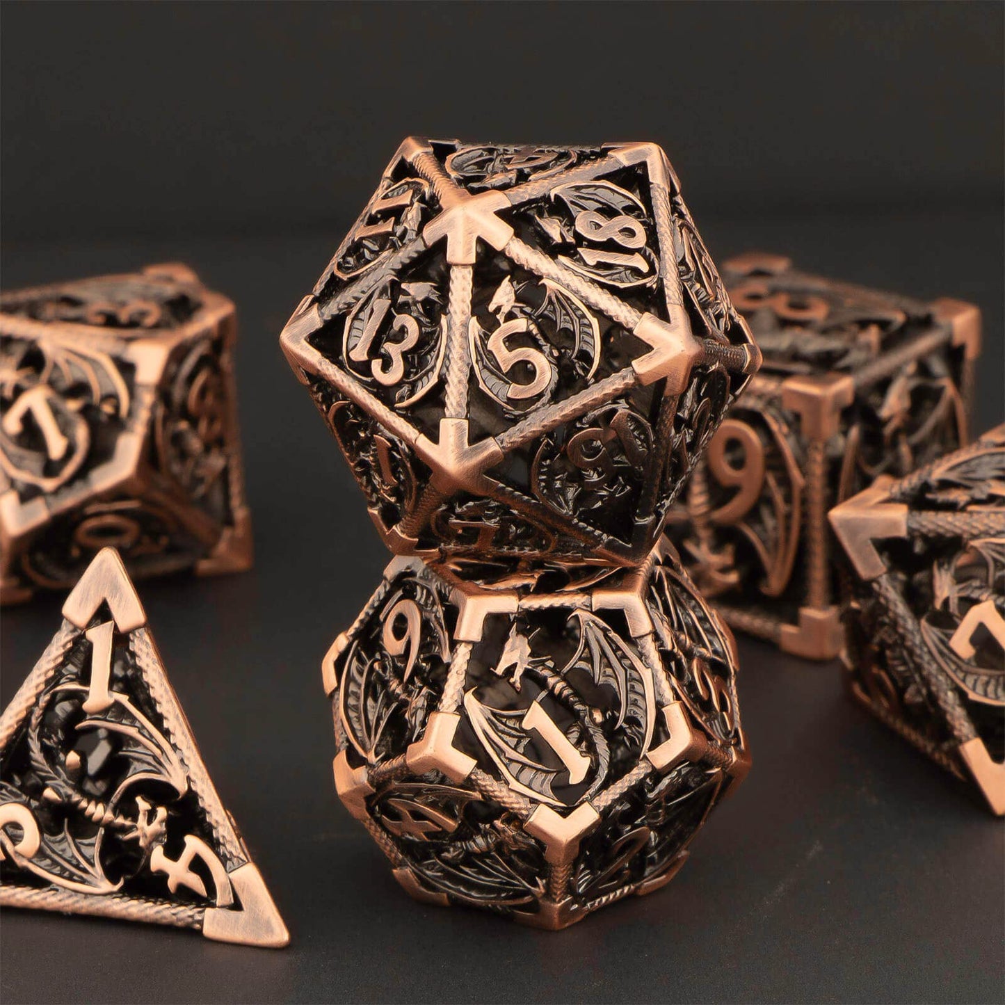 KERWELLSI Hollow DND Dice Set D&D with Gifts Box, 7pcs Polyhedral Metal D and D Dice for Role Playing Game, Dungeon Dragon Dice