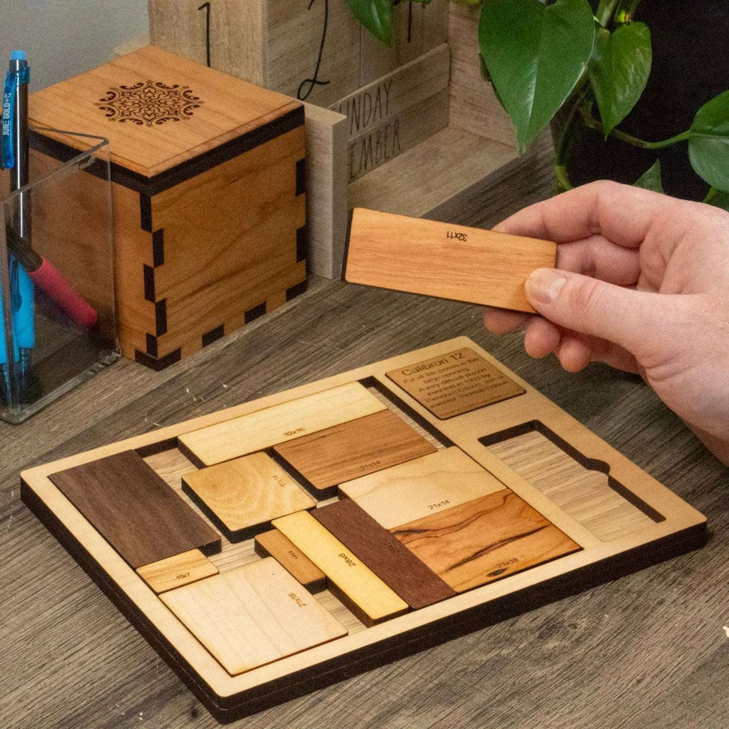 Creative Crafthouse Calibron 12 Wooden Puzzle - Hardest Brain Teaser for Adults & Teens - Natural Wood Colors
