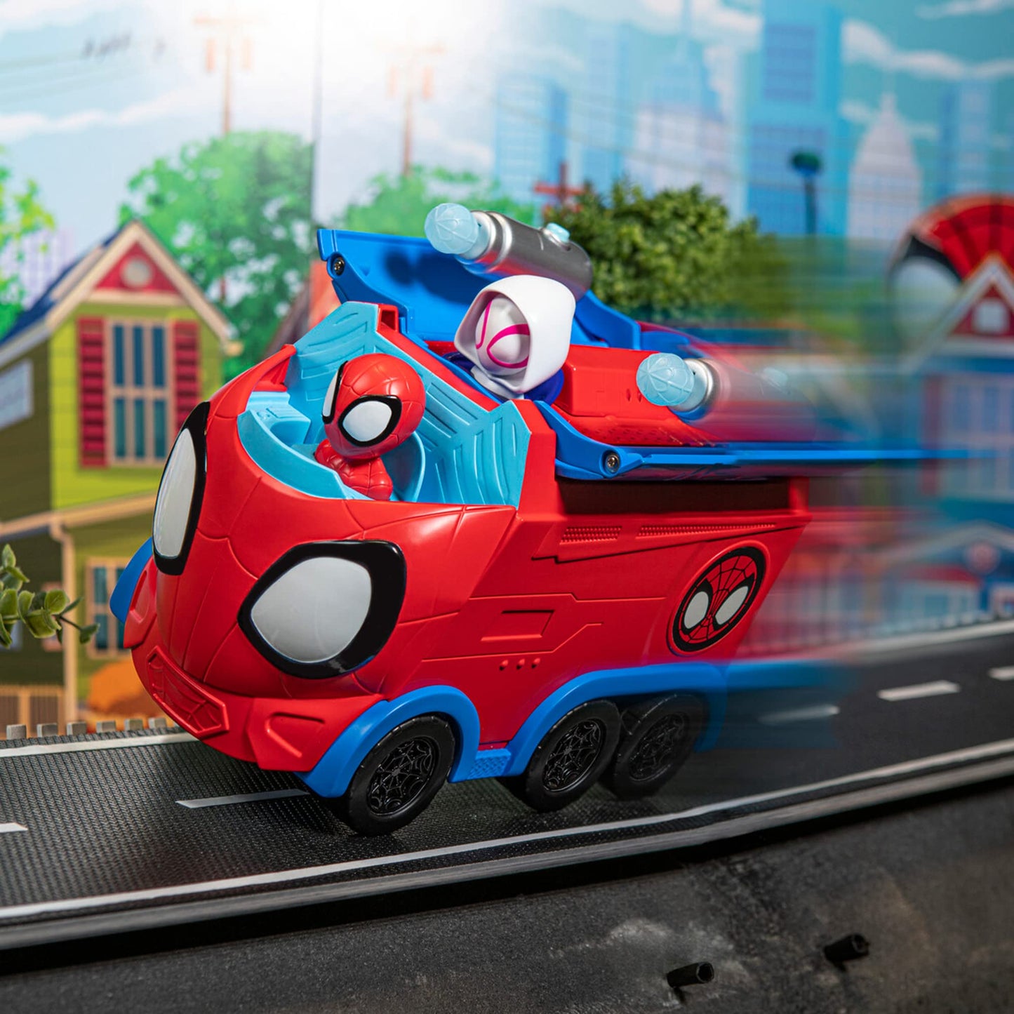 Marvel Spidey and His Amazing Friends 3-in-1 Web Spinning Hauler Vehicle - 8-Inch, Multicolor, Model SNF0081, PVC Material