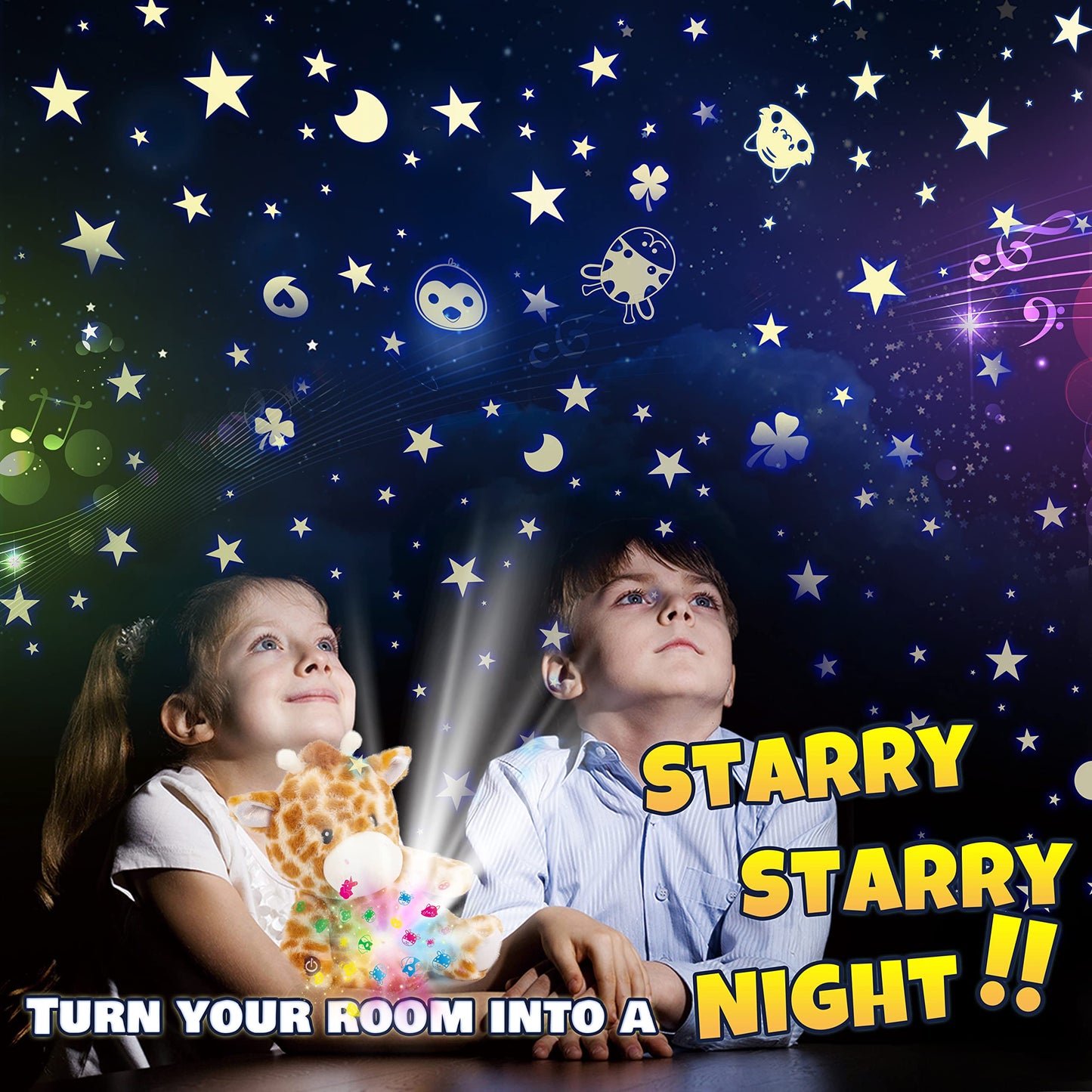 Cuteoy Plush Giraffe Star Projector Musical Adjustable Singing Night Light Stuffed Animals Glowing Plushies Toy Gifts For Kids Birthday Easter Christmas,12''