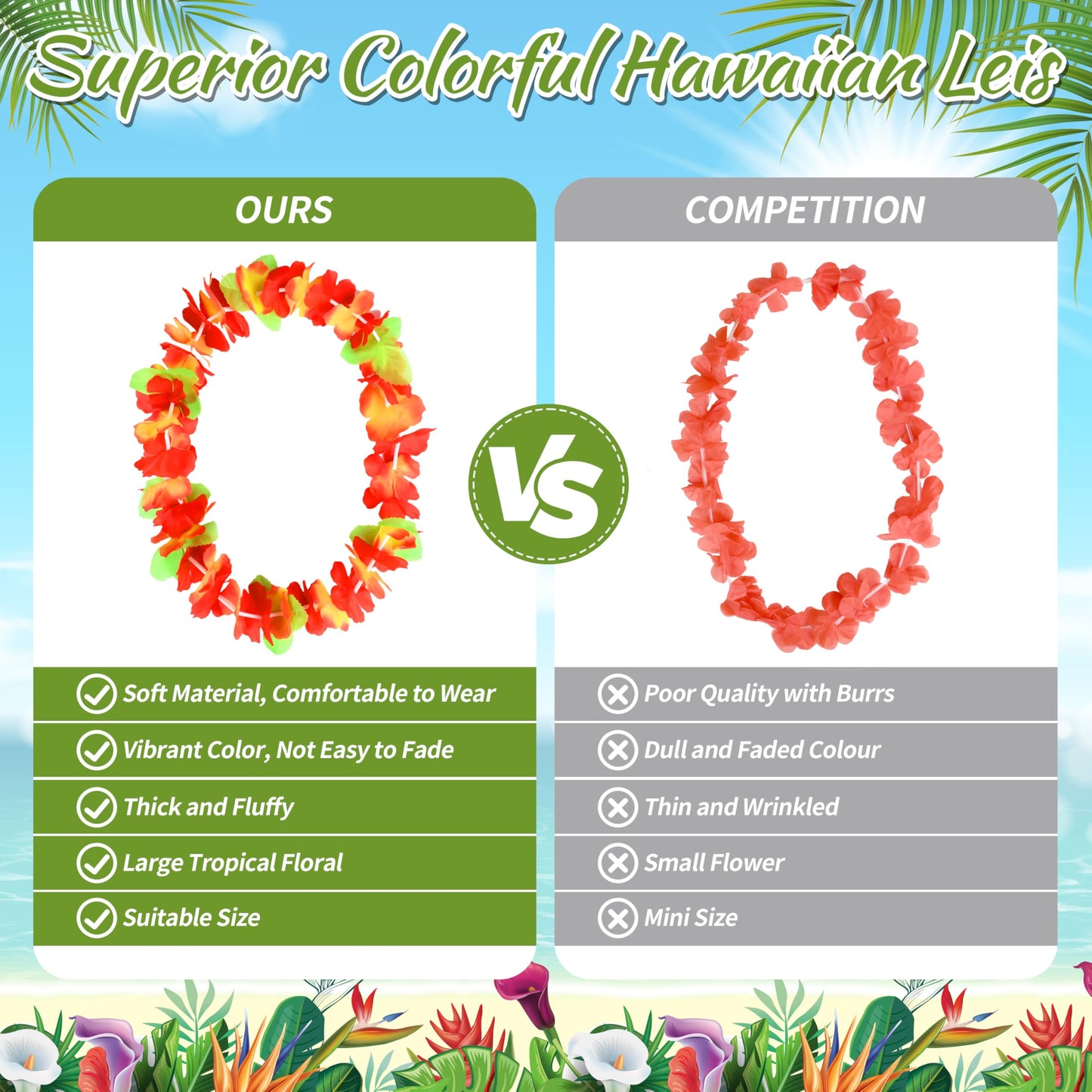 120 Packs Hawaiian Luau Leis Bulk Tropical Hawaii Theme Silk Flower Necklace Summer Beach Party Decorations Birthday Party Favor