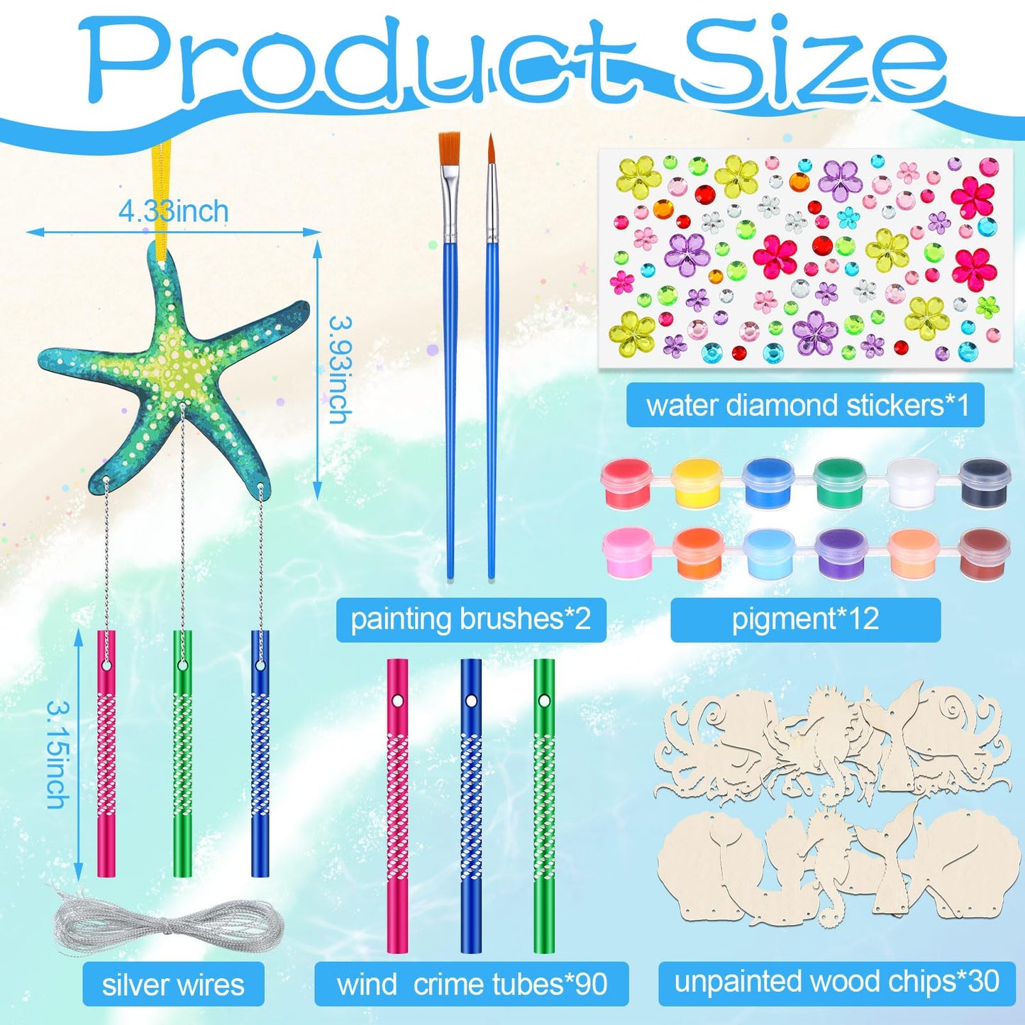 JellyArch Wind Chime Kit - 30 Pack Summer Ocean Sea Animal Crafts, Small, Multicolor, DIY Marine Ornaments for Kids' Activities