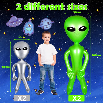 Zhanmai 4 Pcs 63 Inch 35 Inch Inflatable Alien Jumbo Alien Party Decorations Alien Balloon Inflate Alien For Halloween Party Favors(Silver, Green)