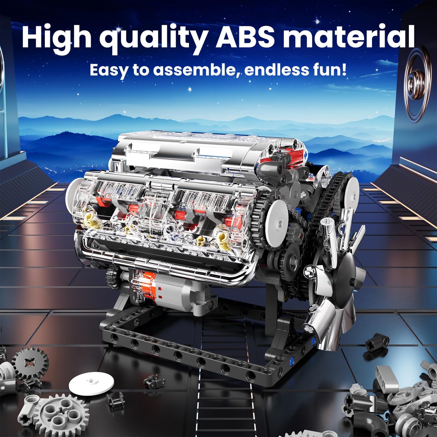 Mould King 10088 V8 Engine Model Kit Build Your Own Stem Mini V8 Model Engine Building Blocks Sets That Works For Adults & Kids Age 14+, 535Pcs