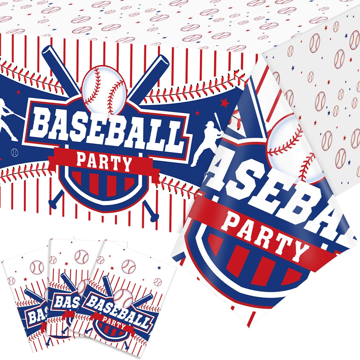 Newwiee 3 Pcs Baseball Party Table Cover Disposable Plastic Baseball Birthday Table Cloth for Birthday Party Decoration