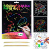 JUNQIU Scratch Art for Kids, Rainbow Scratch Paper Art Set - Animals, Arts and Crafts for Kids Ages 4-8 Girls Boys, Kids Activit