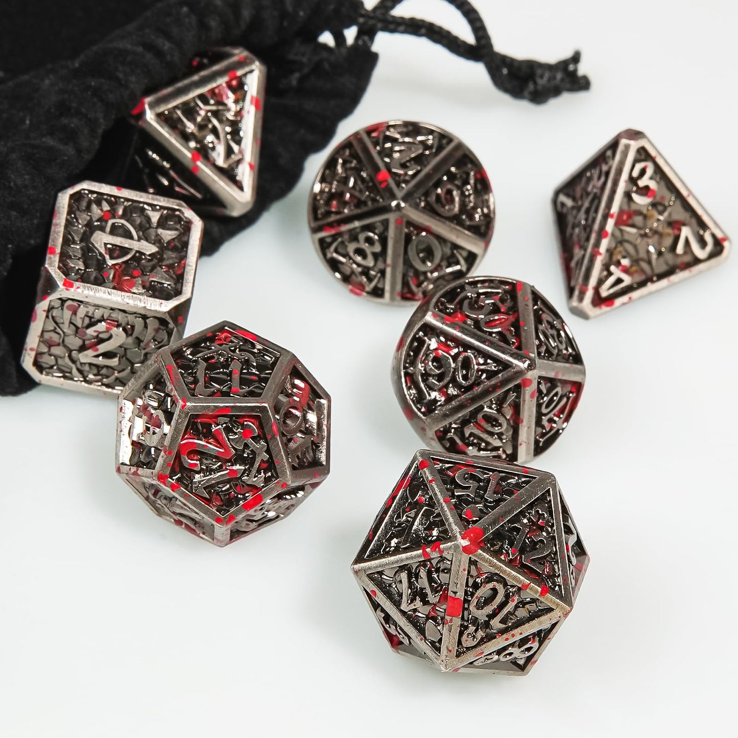 GU BEI TE Metal DND Dice Set,Colorful Dragon Scales DND Dice 7-pcs Metal Polyhedral Dice Set for Dungeons and Dragons RPG MTG Ta