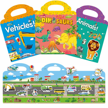 Reusable Stickers Book For Toddlers,Dinosaur, Animal And Vehicle Static Sticker For Kids Activity Books Learning Toys Birthday Christmas Gifts