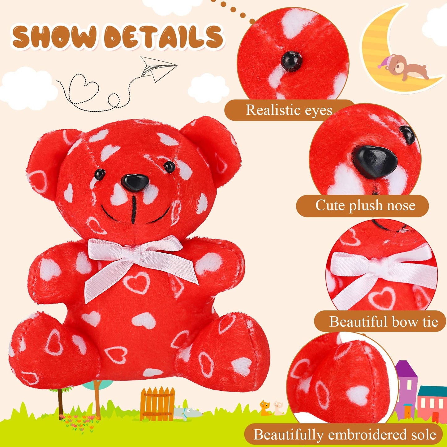 12 Pieces Valentines Day Plush Mini Stuffed Bears With Heart Pattern Love Bears For Valentine'S Day Gifts Or Bouquet Decoration