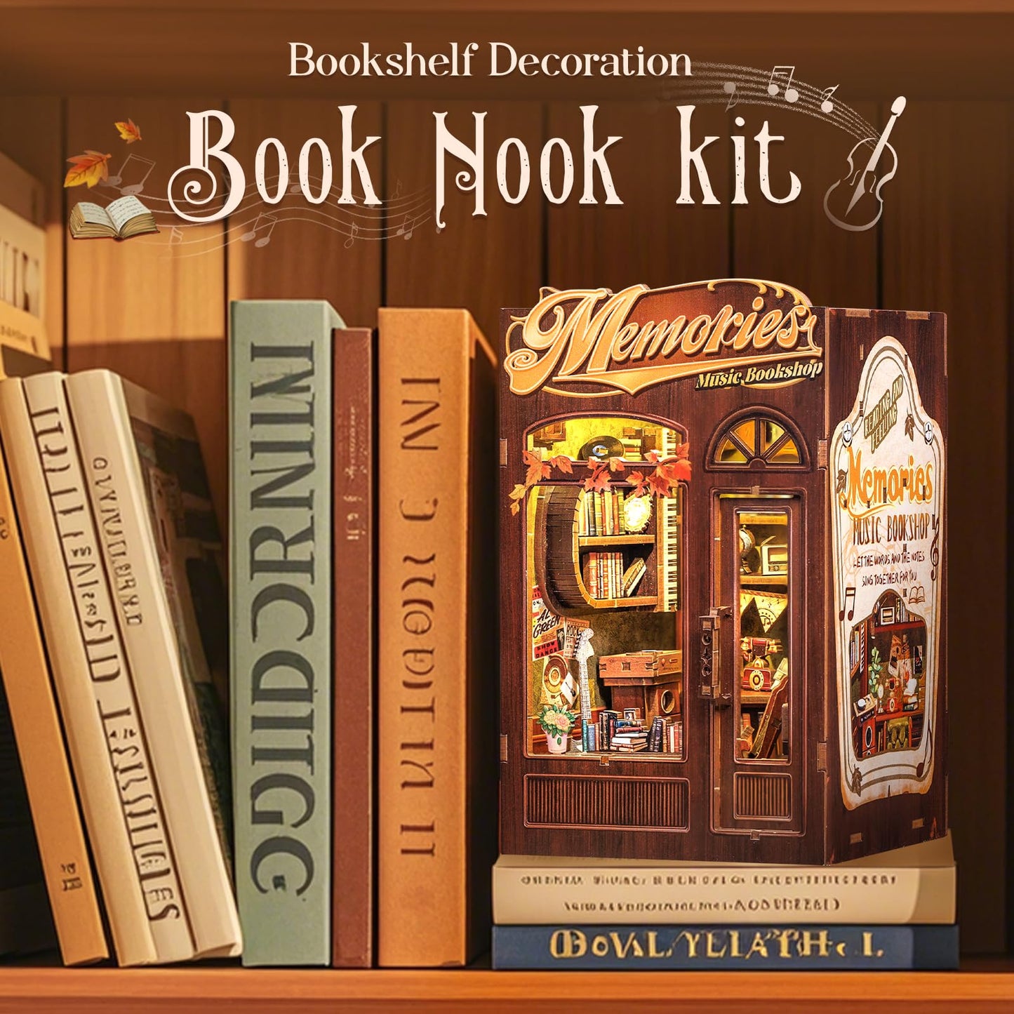 Fsolis Book Nook Kit  DIY Miniature Room House Kit for mature-themed Activity Bookshelf Decor Puzzle Booknook Gifts for Women Teenagers Craft Lovers(Memories Music Bookshop)