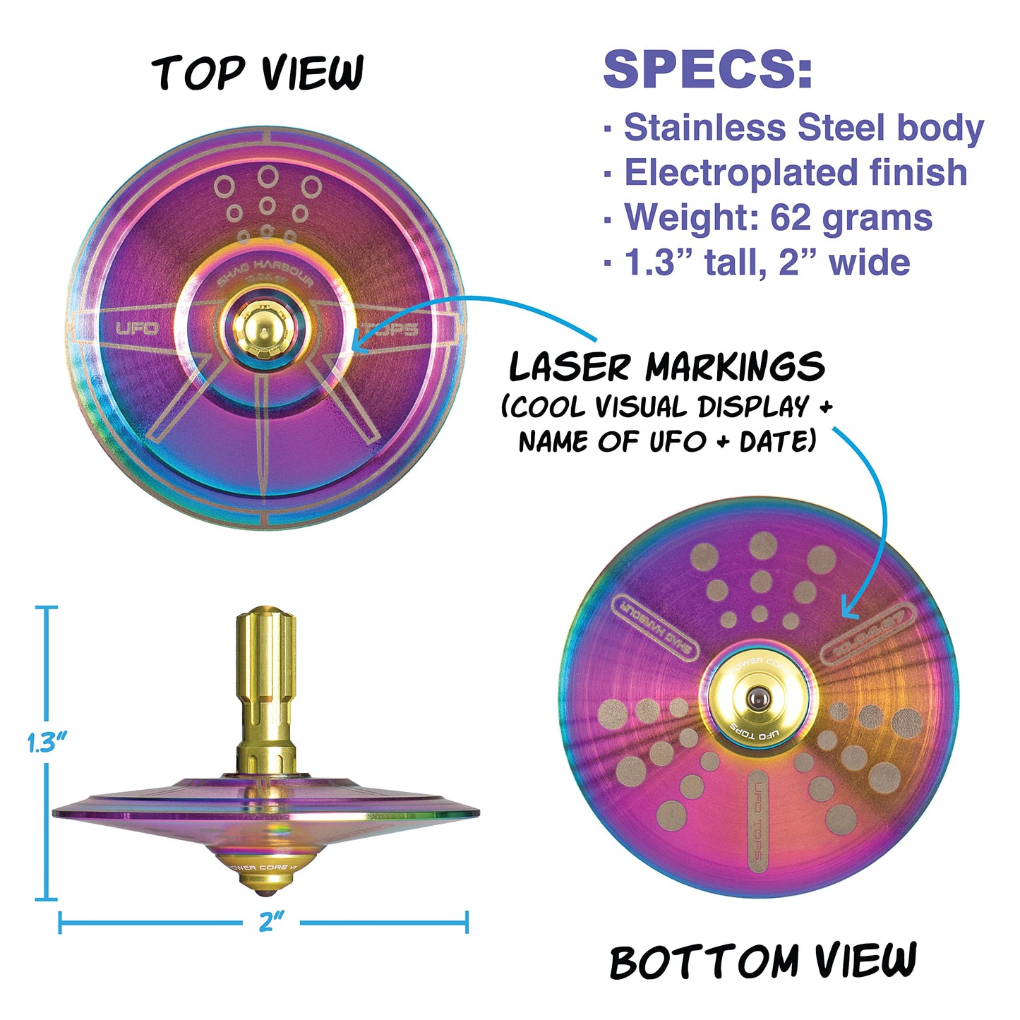 Plexity Labs Ufo Tops - Shag Harbour - Metal Spinning Top - Inspired By The 1967 Shag Harbour, Nova Scotia Ufo Incident - Psyche